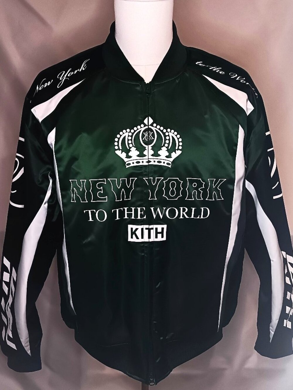 KITH New York To The World Racing Jacket Mens Large NWT Green Full Zip